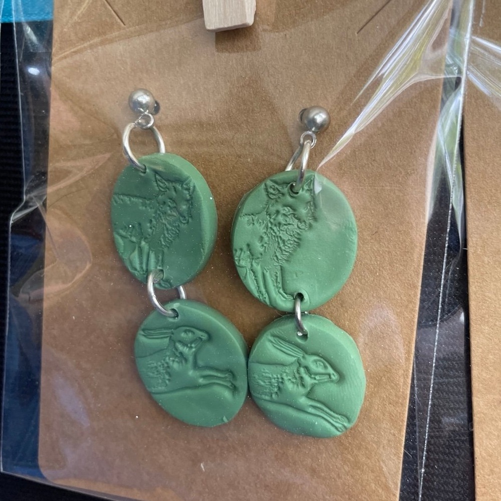 Fox and rabbit dangly earrings
